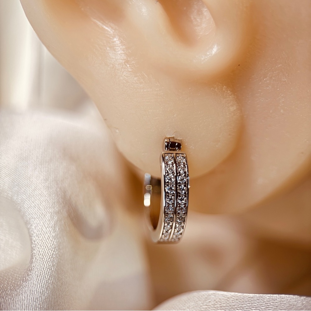 18k Plated S925 Moissanite Dual Channels Huggie Hoop Earrings